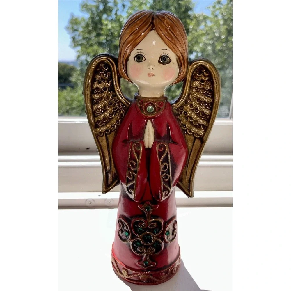 Vintage 1960's Ardco MCM Paper Mache Big Eyes Prayer Angel With Rhinestones